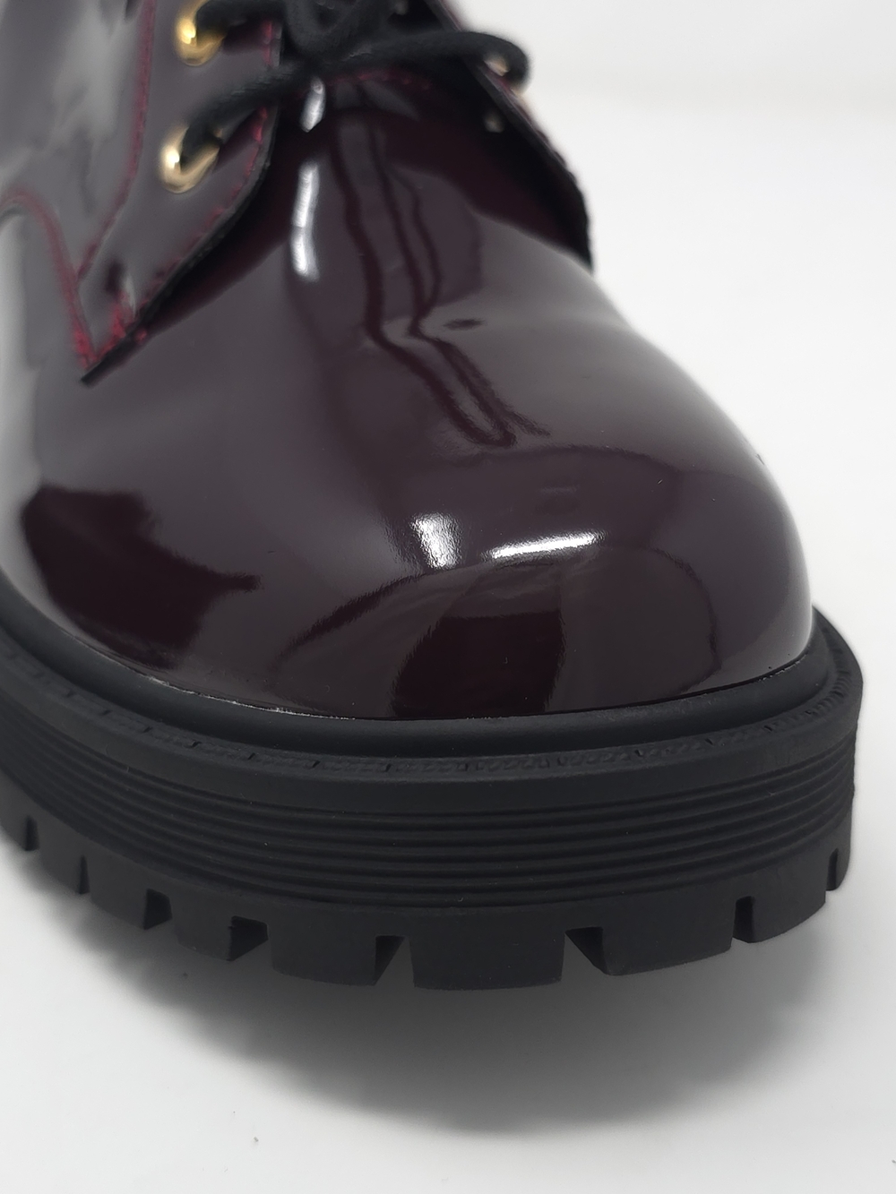 Chunky Platform Faux Leather Oxford Patent Wine Lug Sole Lace Up - Picture 7 of 11